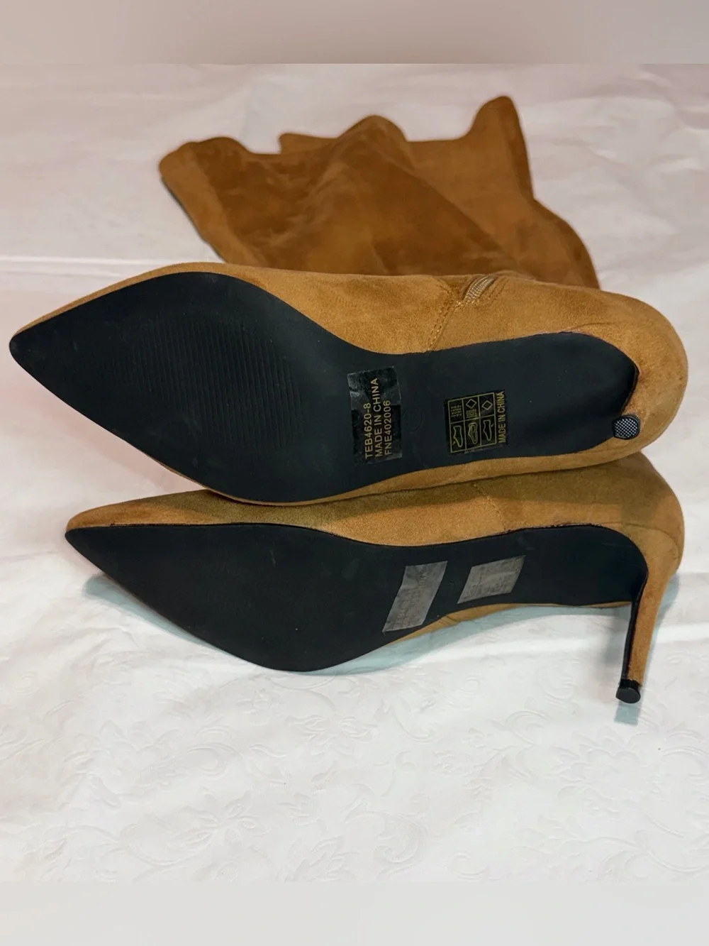 Faux Suede Over-the-Knee 3” Heel Boots in Tan-NWOT